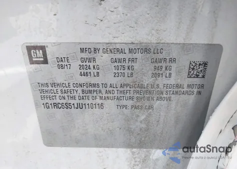 2018 Chevrolet Volt Lt from USA, damaged, VIN 1G1RC6S51JU110116